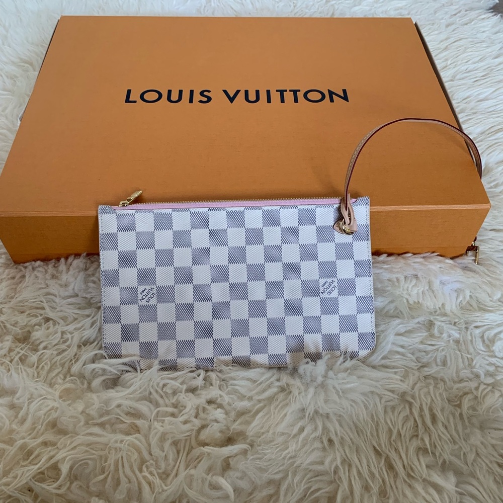 Louis Vuitton Neverfull MM Pochette Damier Azur with Rose Ballerine interior NWT